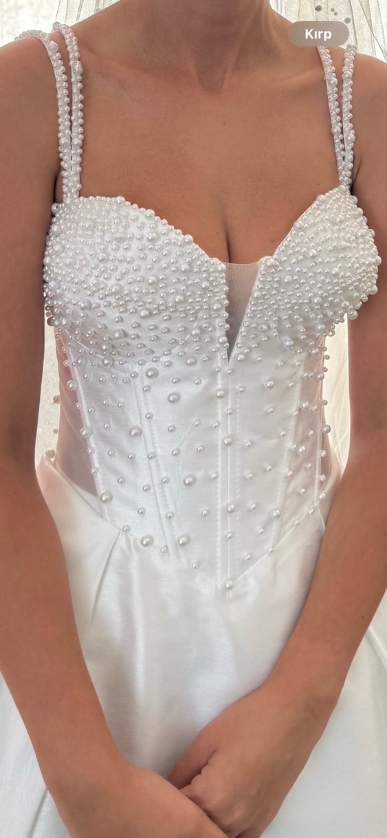 İnci Detaylı Saten Askılı Gelinlik - Görsel 2