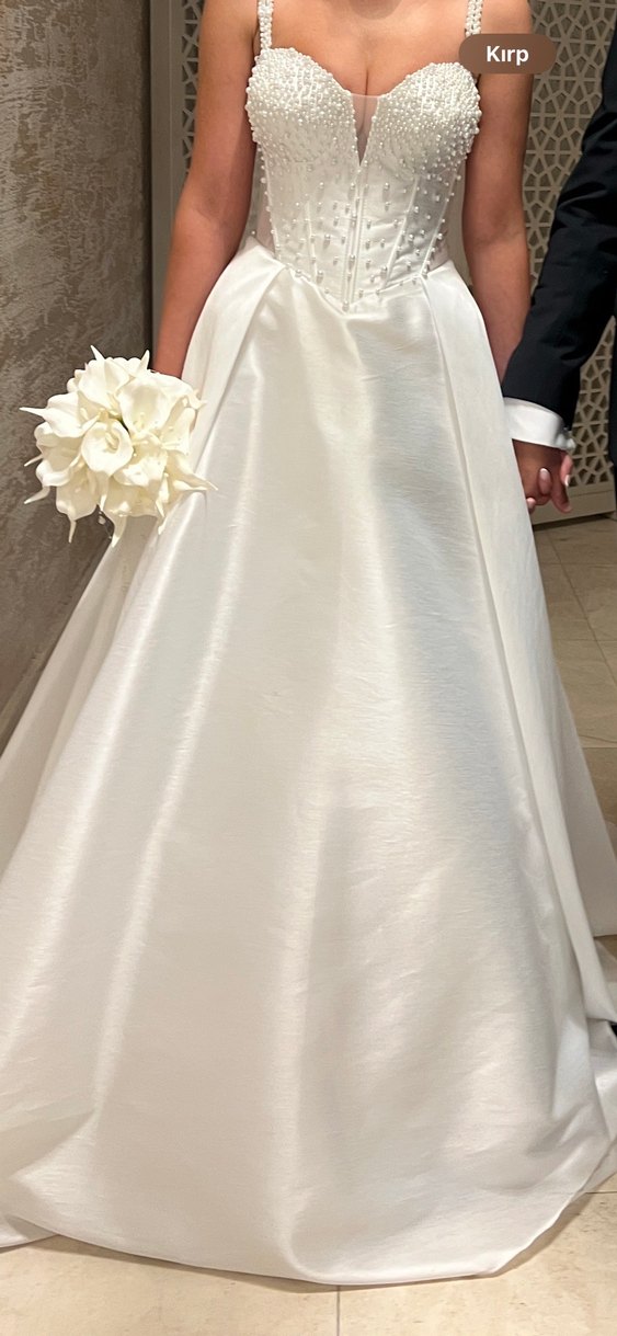 İnci Detaylı Saten Askılı Gelinlik - Görsel 4