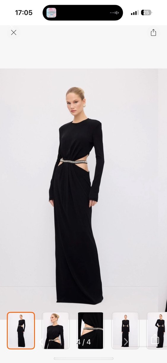 Mert Aslan elbise Uzun Kollu Siyah Drapeli Uzun Elbise - Görsel 2