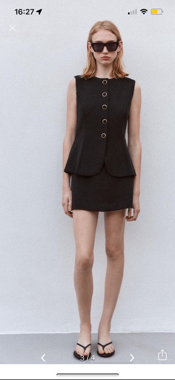 Zara Düğmeli Siyah Kolsuz Mini Takım - Görsel 4