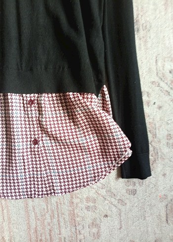 Gri-Kırmızı Gömlek kazak ipekyol - Görsel 2