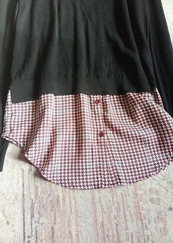 Gri-Kırmızı Gömlek kazak ipekyol - Görsel 3