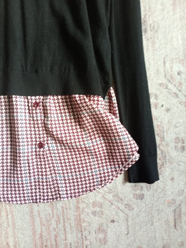 Gri-Kırmızı Gömlek kazak ipekyol - Görsel 2