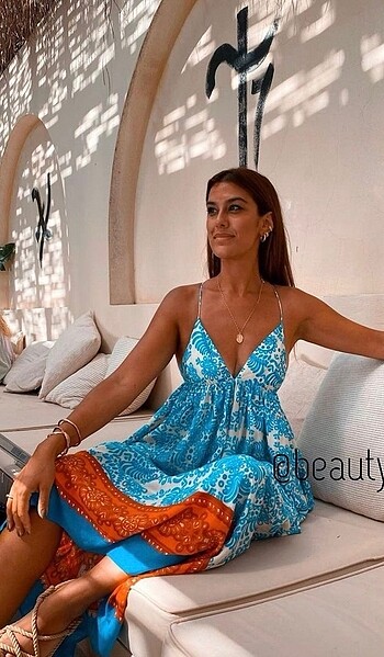 Zara Zara mavi mercan desenli elbise