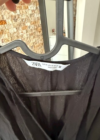 Zara Siyah Mini V Yakalı Katlı Elbise - Görsel 3