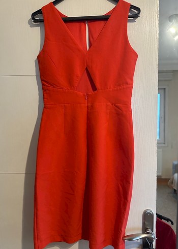 Kırmızı Mini V Yaka Elbise - Görsel 3