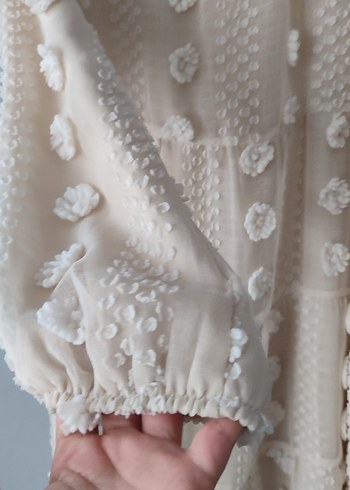 Nakışlı Bej Bohem Mini Elbise - Görsel 3