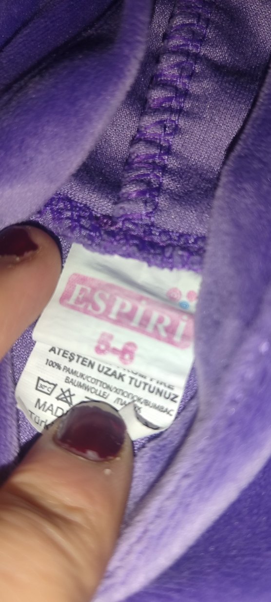 Mor Kapüşonlu Kız Sweatshirt ve Siyah Eşofman - Görsel 2