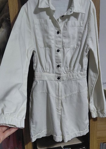 Düğmeli Beyaz Keten Midi Tulum - Görsel 5