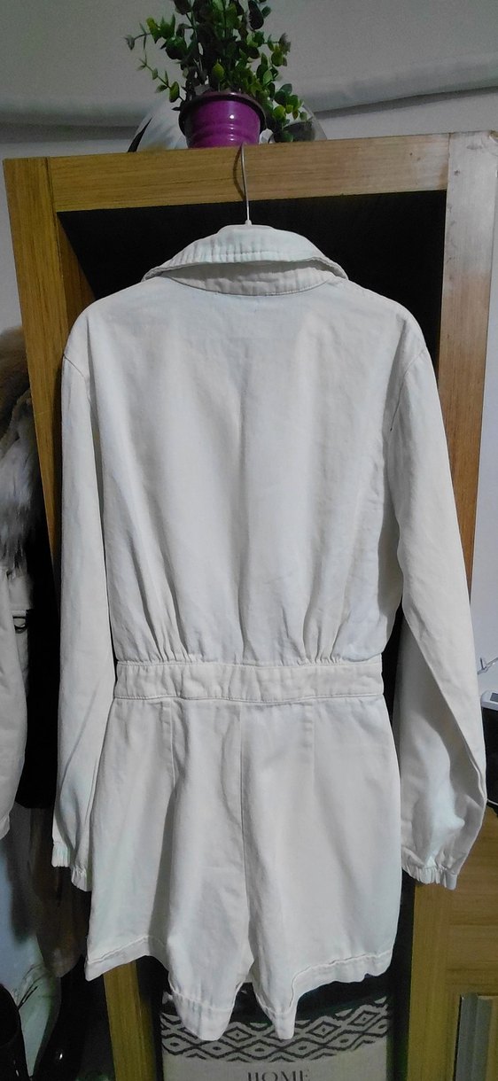 Düğmeli Beyaz Keten Midi Tulum - Görsel 2