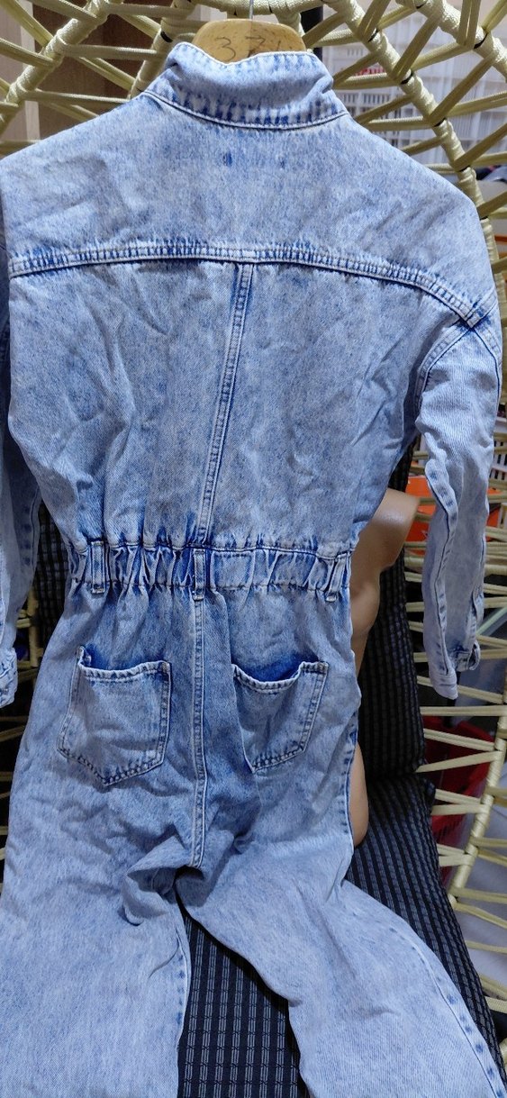 Düğmeli Uzun Kollu Denim Tulum - Görsel 3