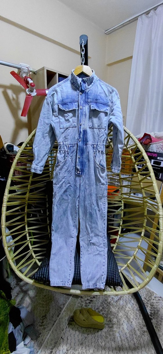 Düğmeli Uzun Kollu Denim Tulum - Görsel 5