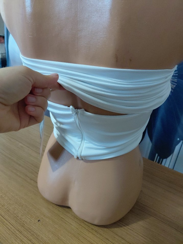 Beyaz Drapeli Straplez Mini Büstiyer - Görsel 2