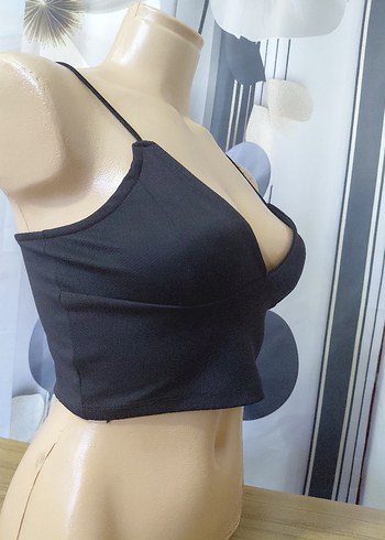 Siyah V Yaka İnce Askılı Mini Bustiyer - Görsel 3