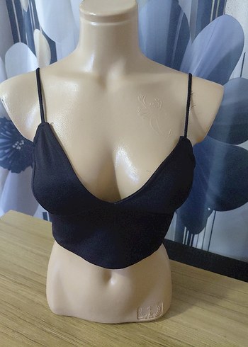 Siyah V Yaka İnce Askılı Mini Bustiyer - Görsel 2