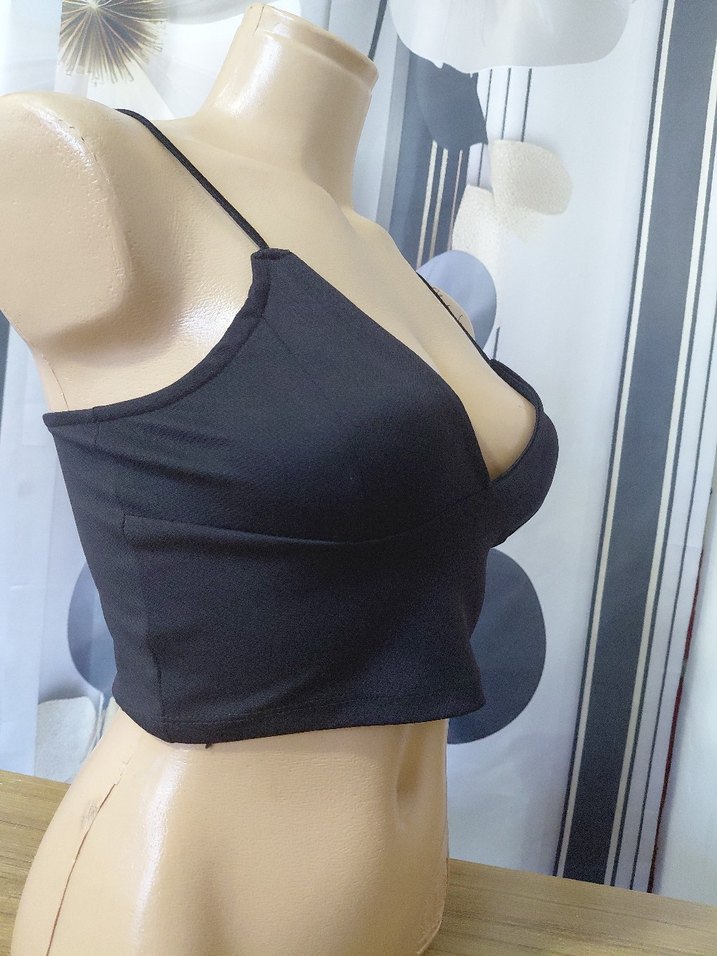 Siyah V Yaka İnce Askılı Mini Bustiyer - Görsel 3