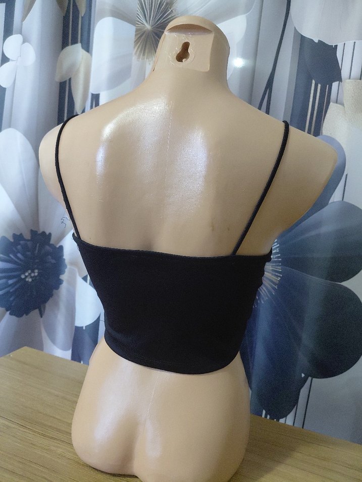 Siyah V Yaka İnce Askılı Mini Bustiyer - Görsel 5