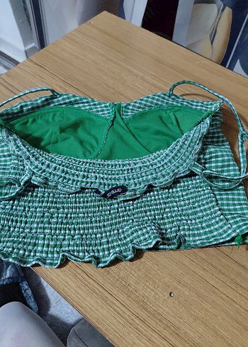 Düğmeli Yeşil Mini Büstiyer - Görsel 5