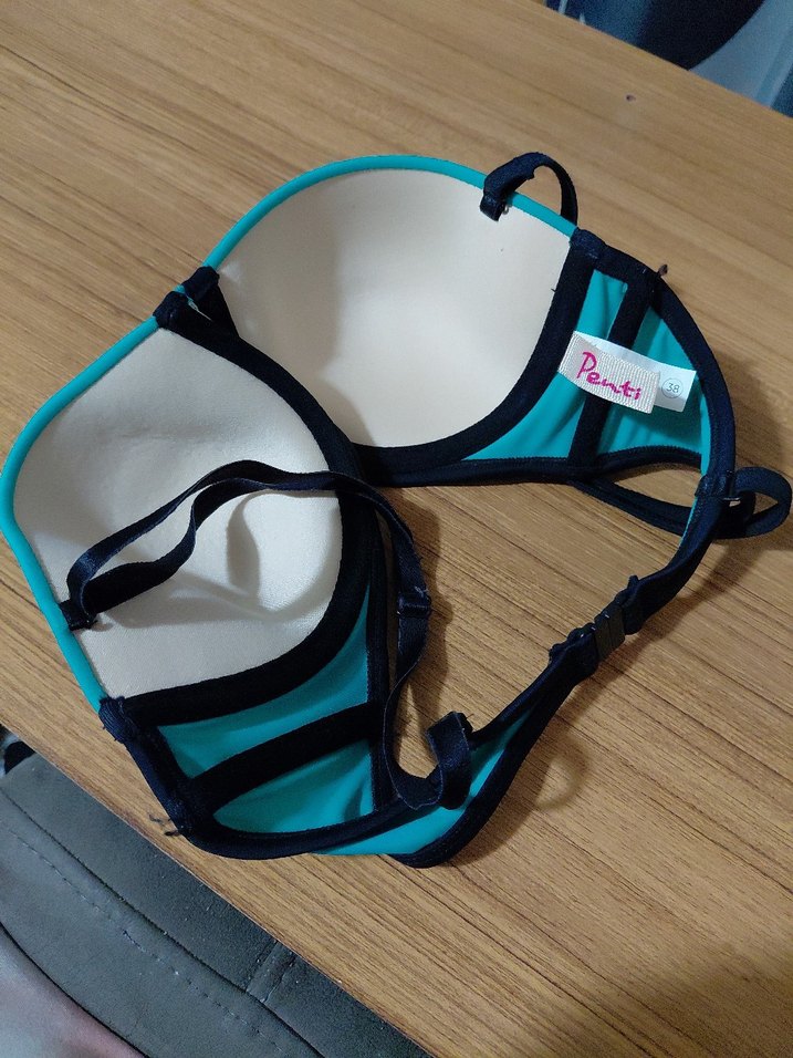 Turkuaz Siyah Detaylı Strappy Bikini Üstü - Görsel 4
