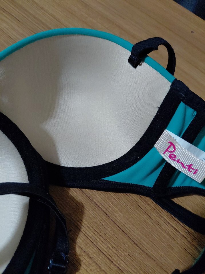 Turkuaz Siyah Detaylı Strappy Bikini Üstü - Görsel 5