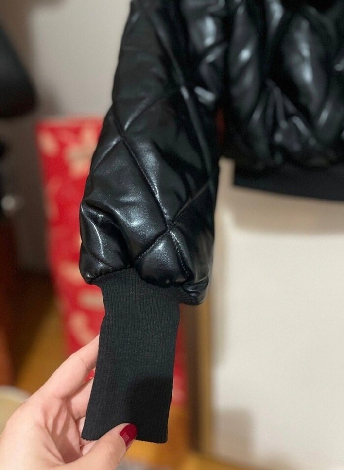 Kürk Detaylı Siyah Deri Kadın Kışlık Mont - Görsel 3