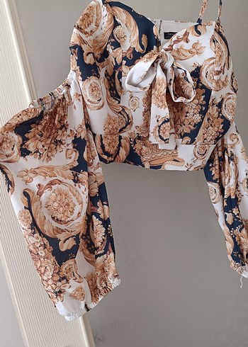 l Beden camel Renk Dantel Detaylı Bohem Mini Halter Bluz