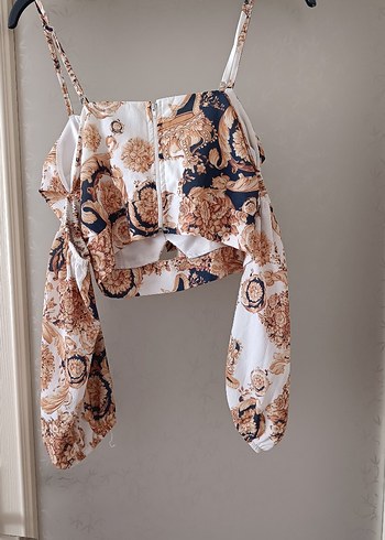 l Beden Dantel Detaylı Bohem Mini Halter Bluz