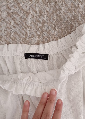 l Beden beyaz Renk Beyaz Keten Mini Bluz, Viskon Kumaş, Fırfırlı