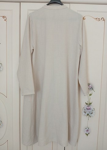 Bej Uzun Kollu Keten Tunik takım - Görsel 6