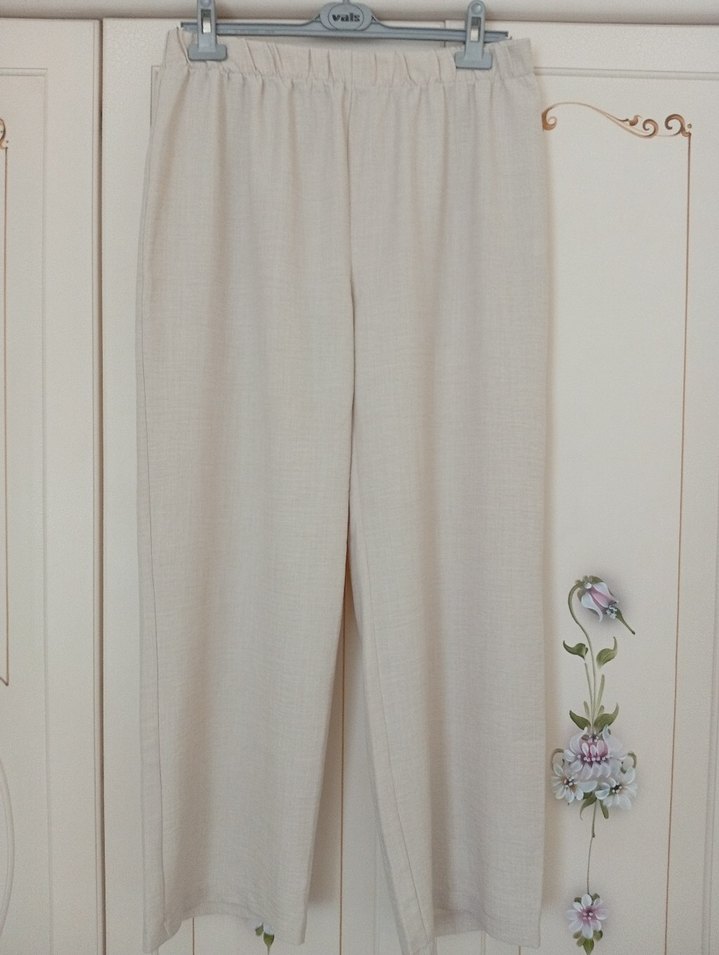 Bej Uzun Kollu Keten Tunik takım - Görsel 4