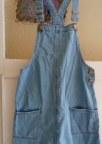 Düğmeli Mavi Jean çocuk Tulum - Görsel 2