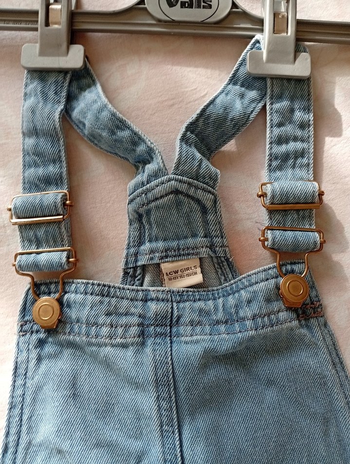 Düğmeli Mavi Jean çocuk Tulum - Görsel 4