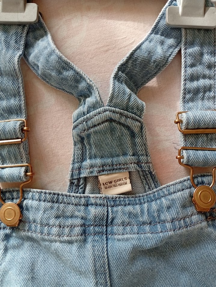 Düğmeli Mavi Jean çocuk Tulum - Görsel 3