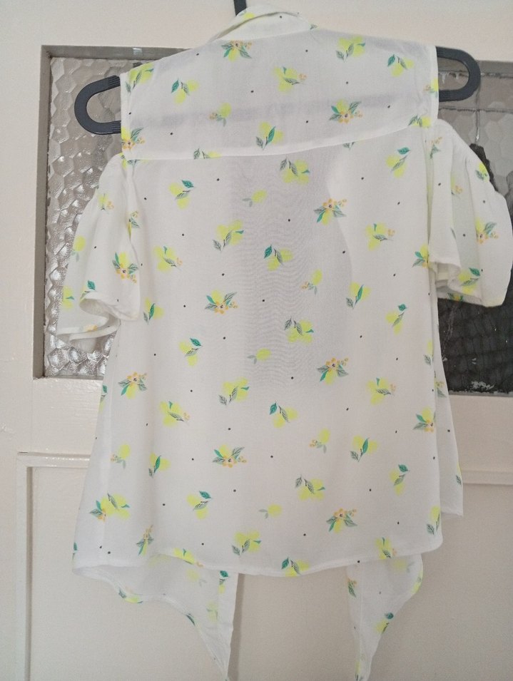 Beyaz Desenli Kız Bluzu, Straplez, Kısa Kollu - Görsel 2