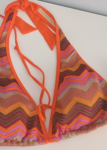 44 Beden Renkli Bağcıklı Mini Bikini Üstü