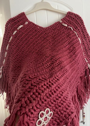 Bordo Örgü Kız Panço - Görsel 4