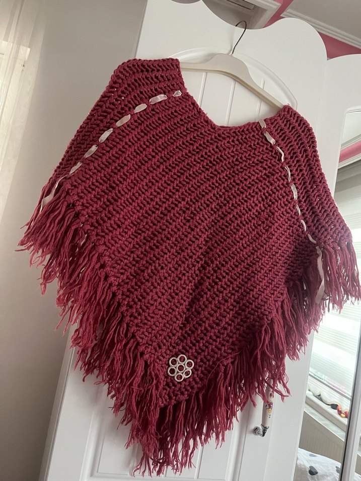 Bordo Örgü Kız Panço - Görsel 2