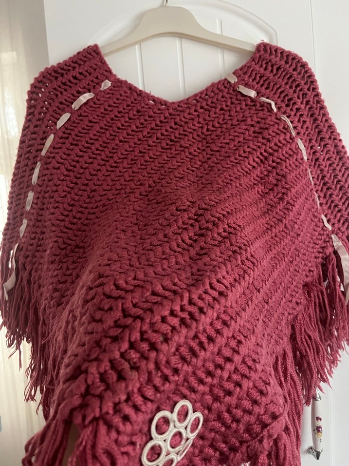 Bordo Örgü Kız Panço - Görsel 4