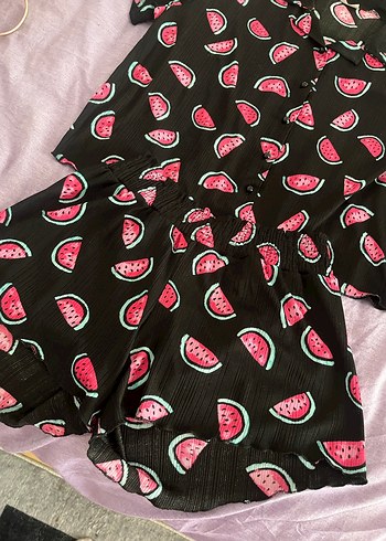 Karpuz Desenli Kısa Kollu Mini Pijama Takımı - Görsel 2