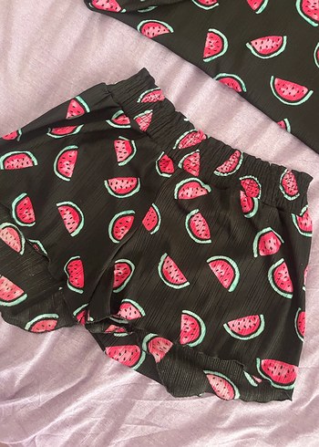 Karpuz Desenli Kısa Kollu Mini Pijama Takımı - Görsel 4