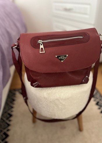 Bordo Deri çok gözlü Kadın Omuz Çantası - Görsel 2