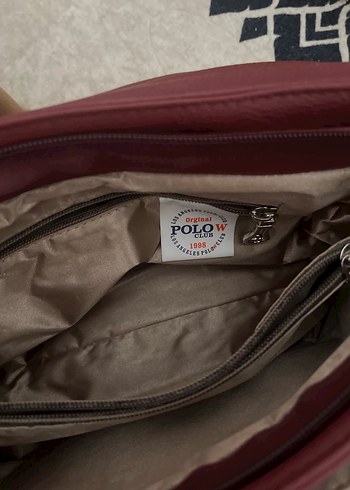 Bordo Deri çok gözlü Kadın Omuz Çantası - Görsel 3