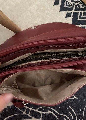 Bordo Deri çok gözlü Kadın Omuz Çantası - Görsel 5