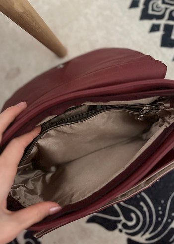 Bordo Deri çok gözlü Kadın Omuz Çantası - Görsel 4