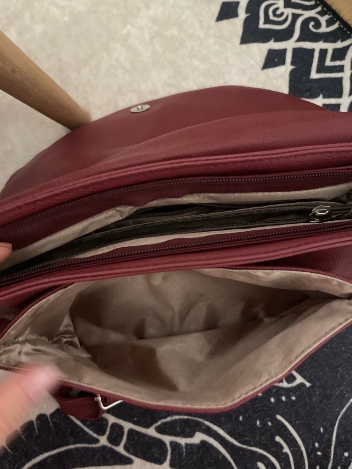 Bordo Deri çok gözlü Kadın Omuz Çantası - Görsel 5