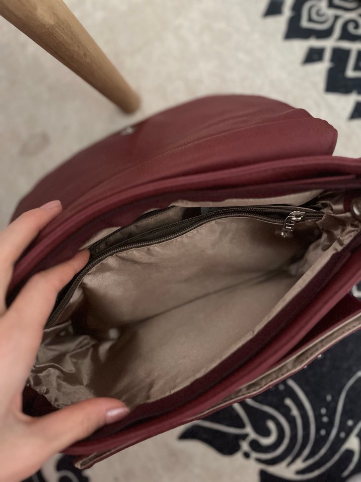 Bordo Deri çok gözlü Kadın Omuz Çantası - Görsel 4