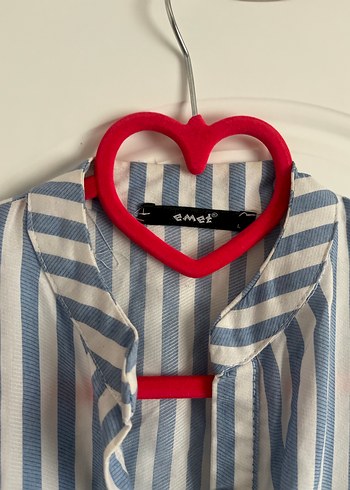 Düğmeli Mavi Çizgili Pamuklu Kadın Gömlek - Görsel 4