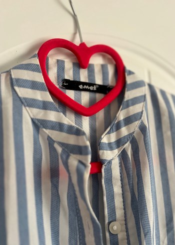 Düğmeli Mavi Çizgili Pamuklu Kadın Gömlek - Görsel 5