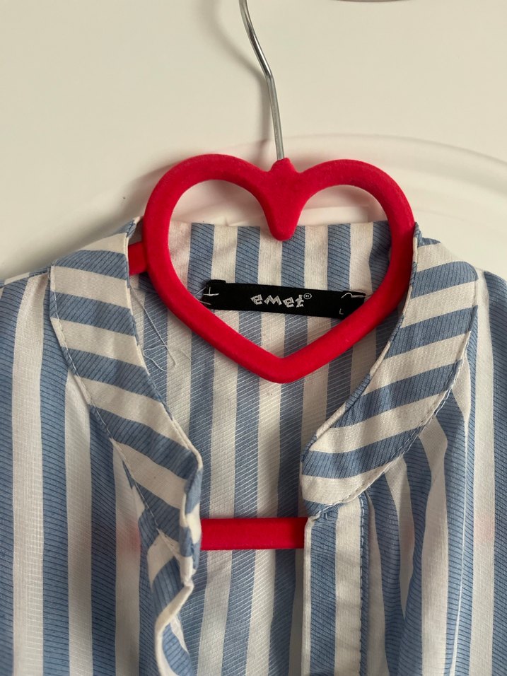 Düğmeli Mavi Çizgili Pamuklu Kadın Gömlek - Görsel 4