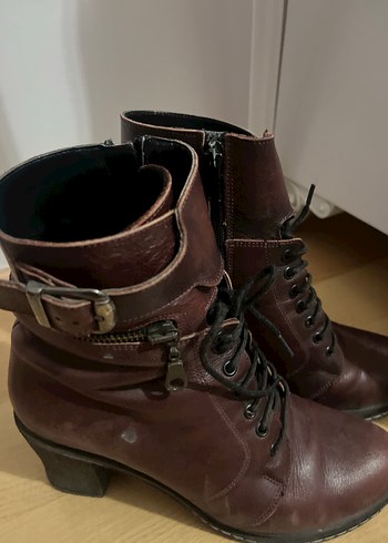 Bordo Deri Tokalı Kadın Bot - Görsel 2